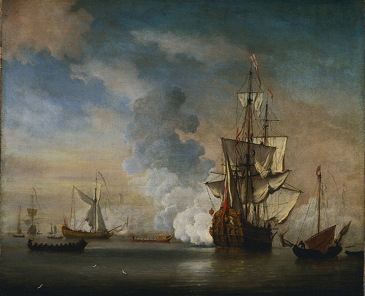 Willem Van de Velde The Younger English Warship Firing a Salute